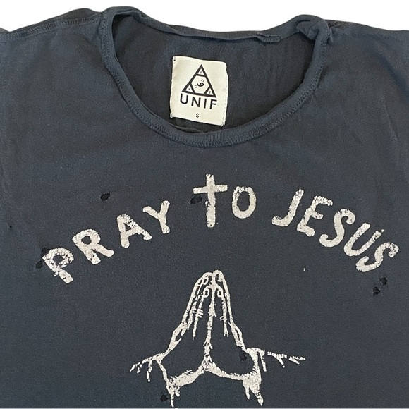 UNIF RARE Pray to Jesus Black Distressed Muscle Tee/Tank Top Small - Picture 2 of 3